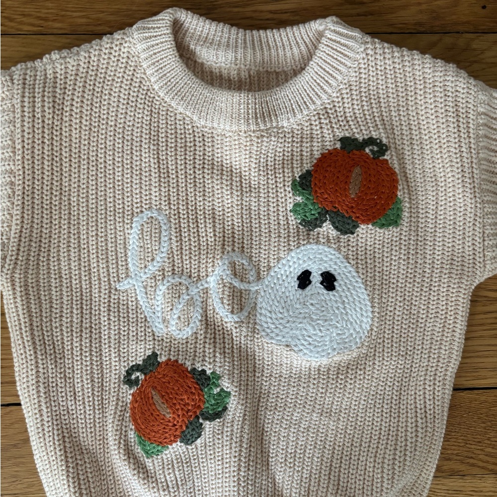 Hand-Sewn Infant Halloween Ghost and Pumpkin Sweater